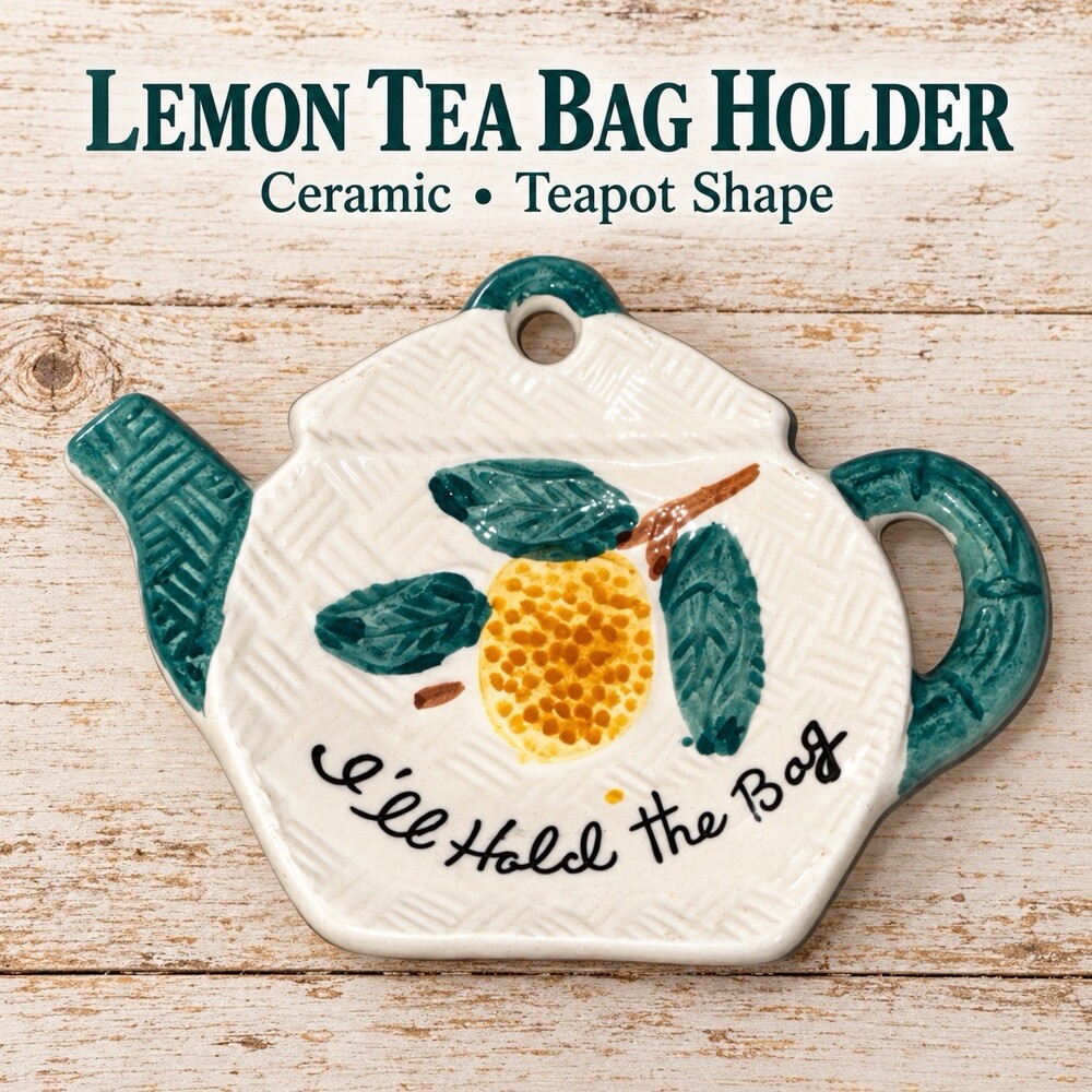 Ceramic Tea Bag Holder Teapot Lemon Green I’ll Hold the Bag